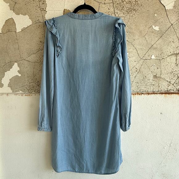 Anthropologie Dress Denim Chambray 100% Tencel Ruffle Long Sleeve Cloth Stone M - Picture 9 of 9